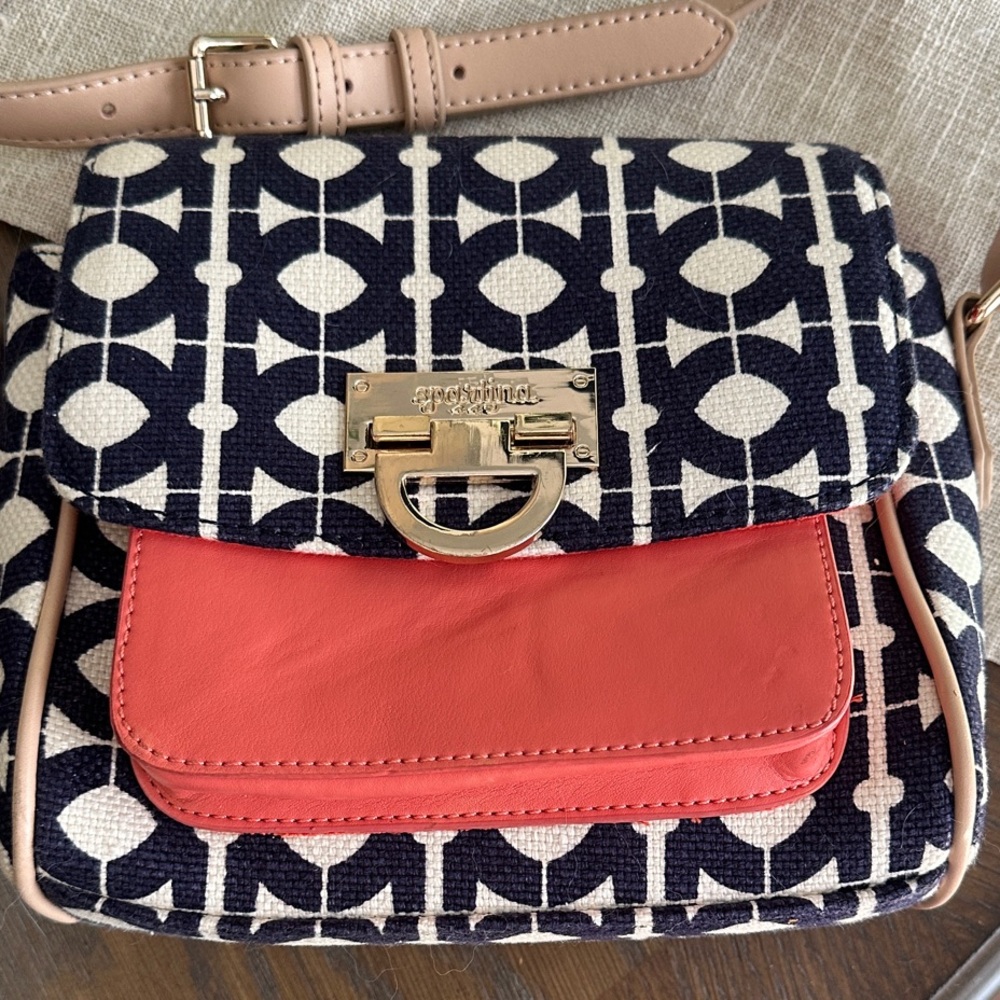 Stylish Spartina leather and organic material Geometric Patterned Crossbody Bag
